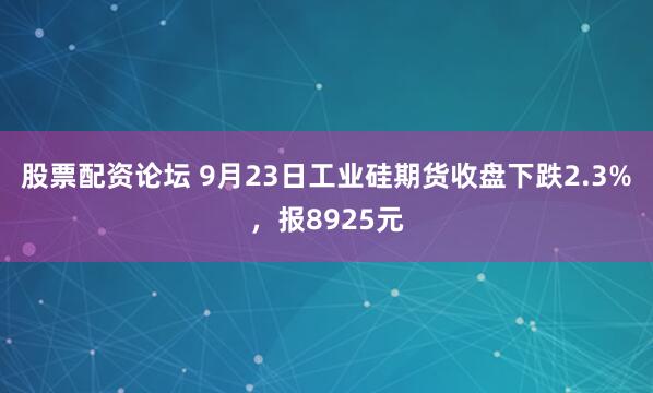 股票配资论坛 9月23日工业硅期货收盘下跌2.3%，报8925元